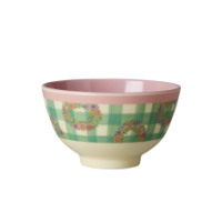 Small Green Check Vichy Print Melamine Bowl Rice DK